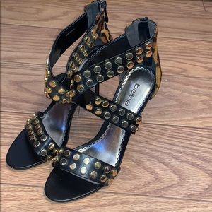 Bebe leopard and gold studded stilettos